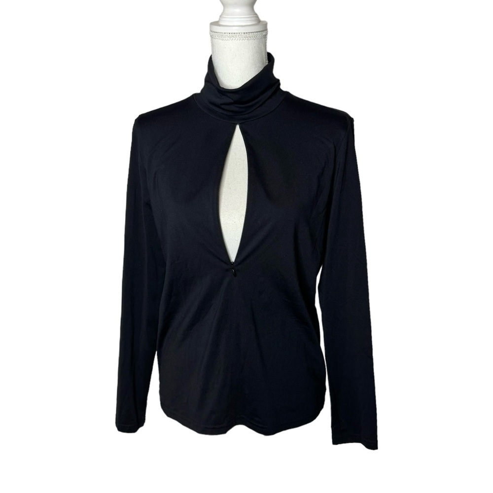 Worth New York Zip Front Black Long Sleeve Turtleneck Top Medium